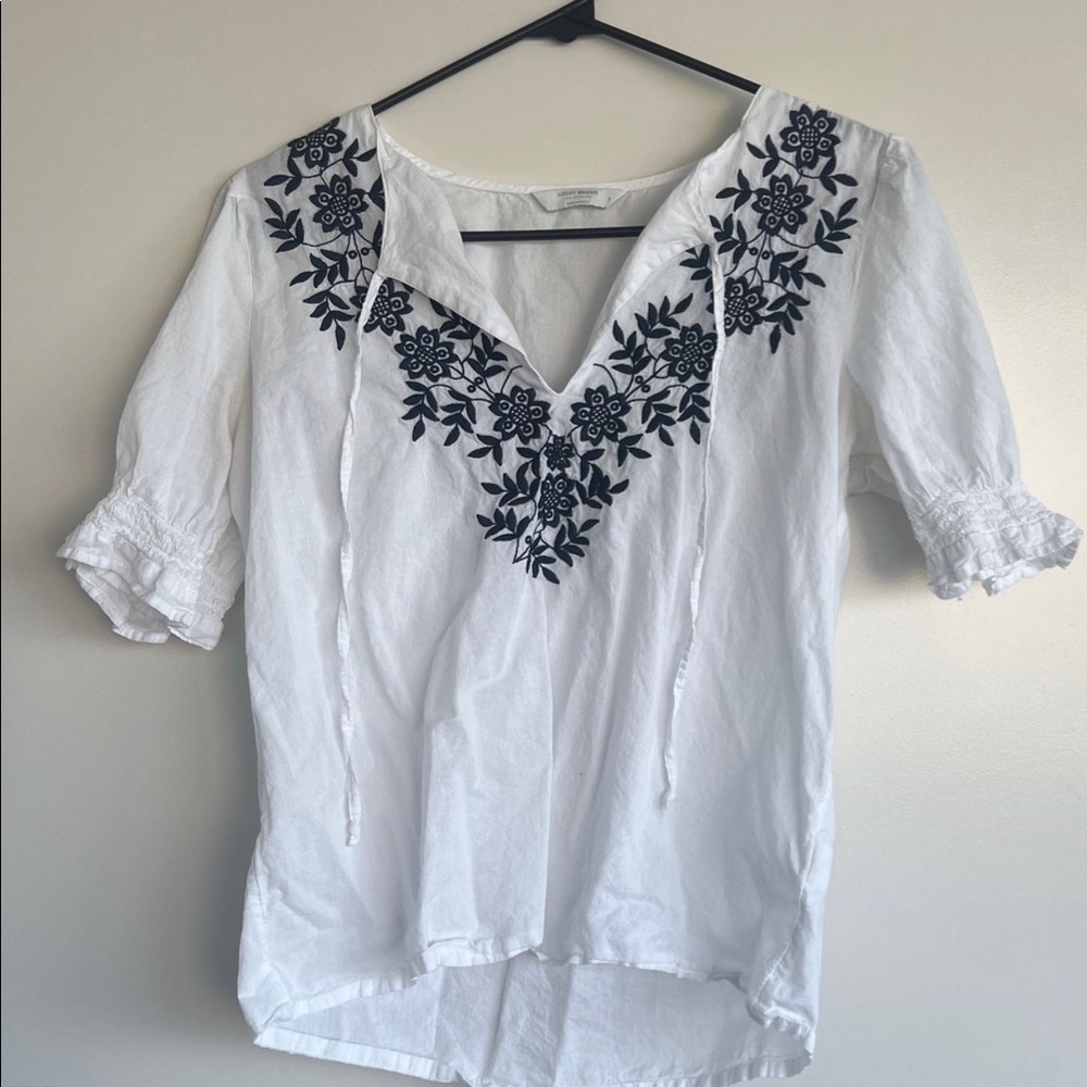 Lucky Brand Embroidered Peasant Top (S)